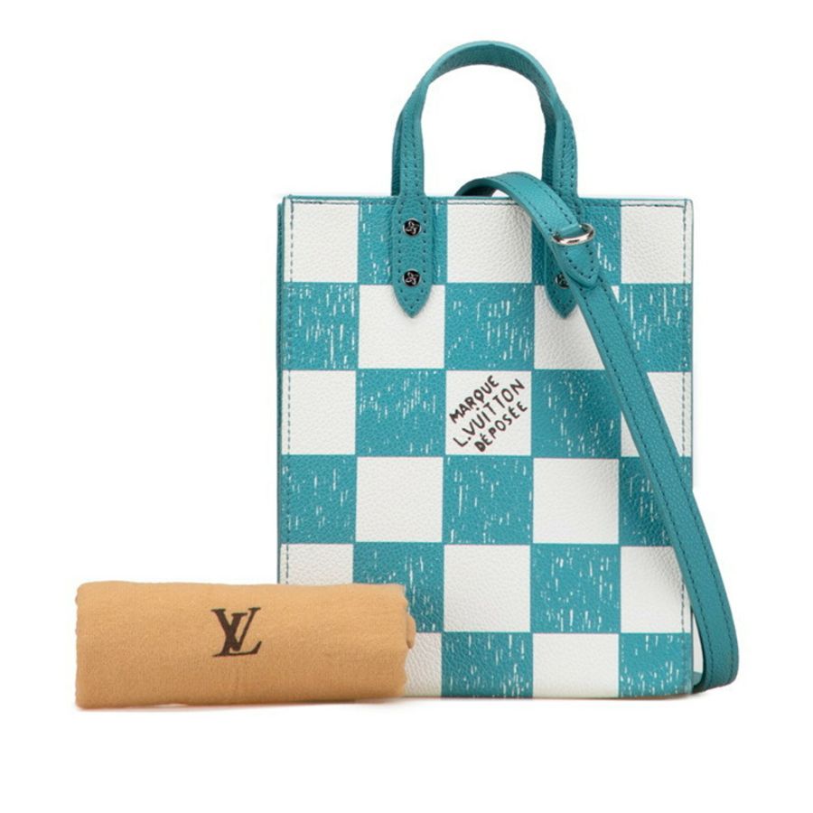 路易威登 Damier 棋盤格紋 Sac Plat XS 手提包/單肩包/2WAY N60495 綠松石/白色皮革 女士 LOUIS VUITTON-8