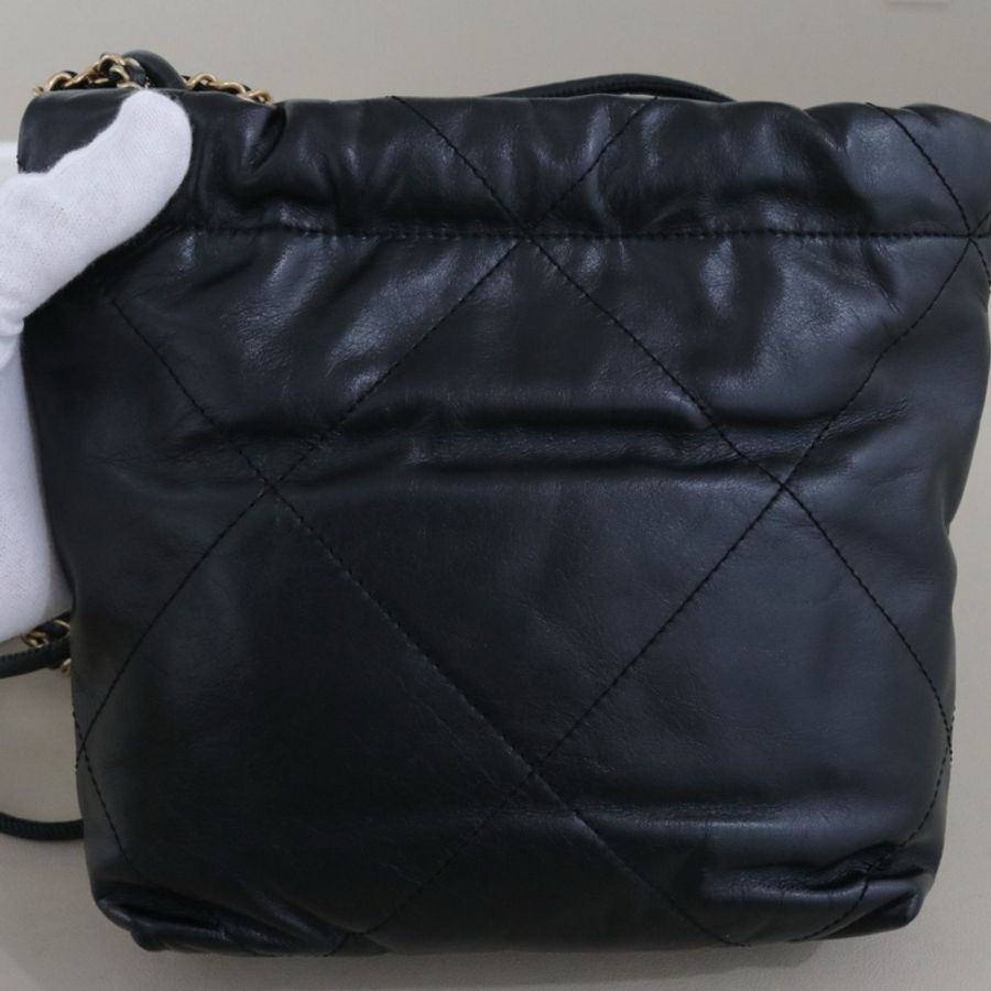 99新🆕Chanel/香奈兒22bag mini垃圾袋包 黑金牛皮單肩包斜挎包 芯片款,多種背法✅正品-1