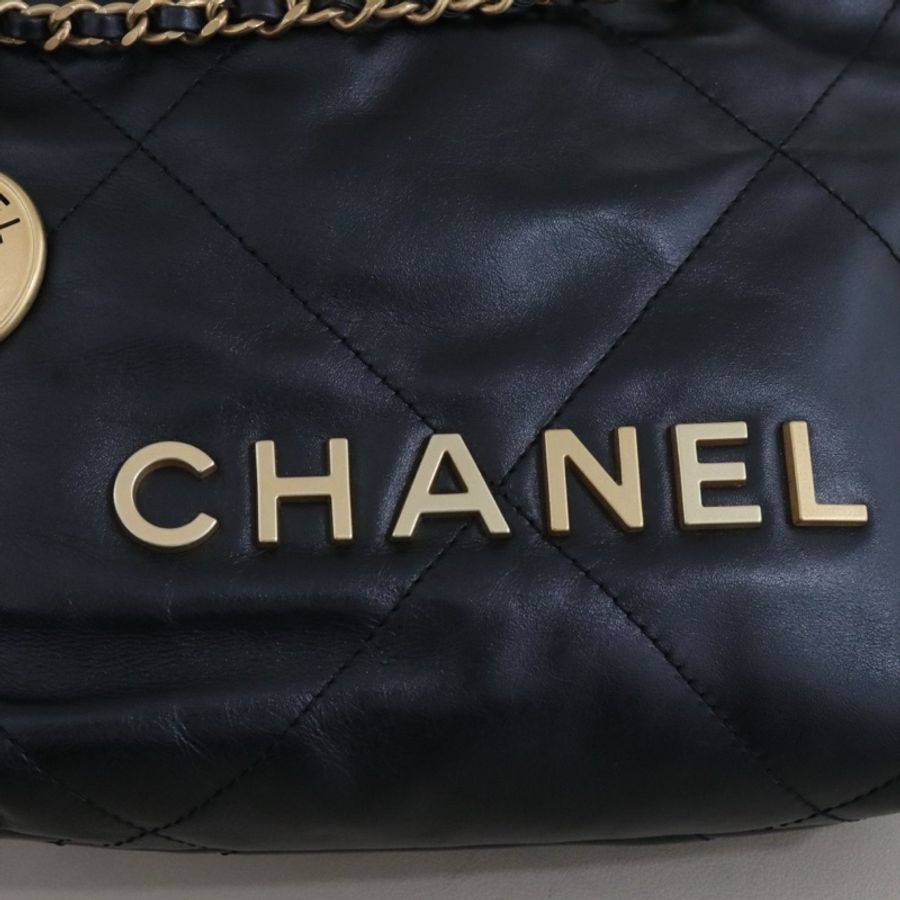 99新🆕Chanel/香奈兒22bag mini垃圾袋包 黑金牛皮單肩包斜挎包 芯片款,多種背法✅正品-5