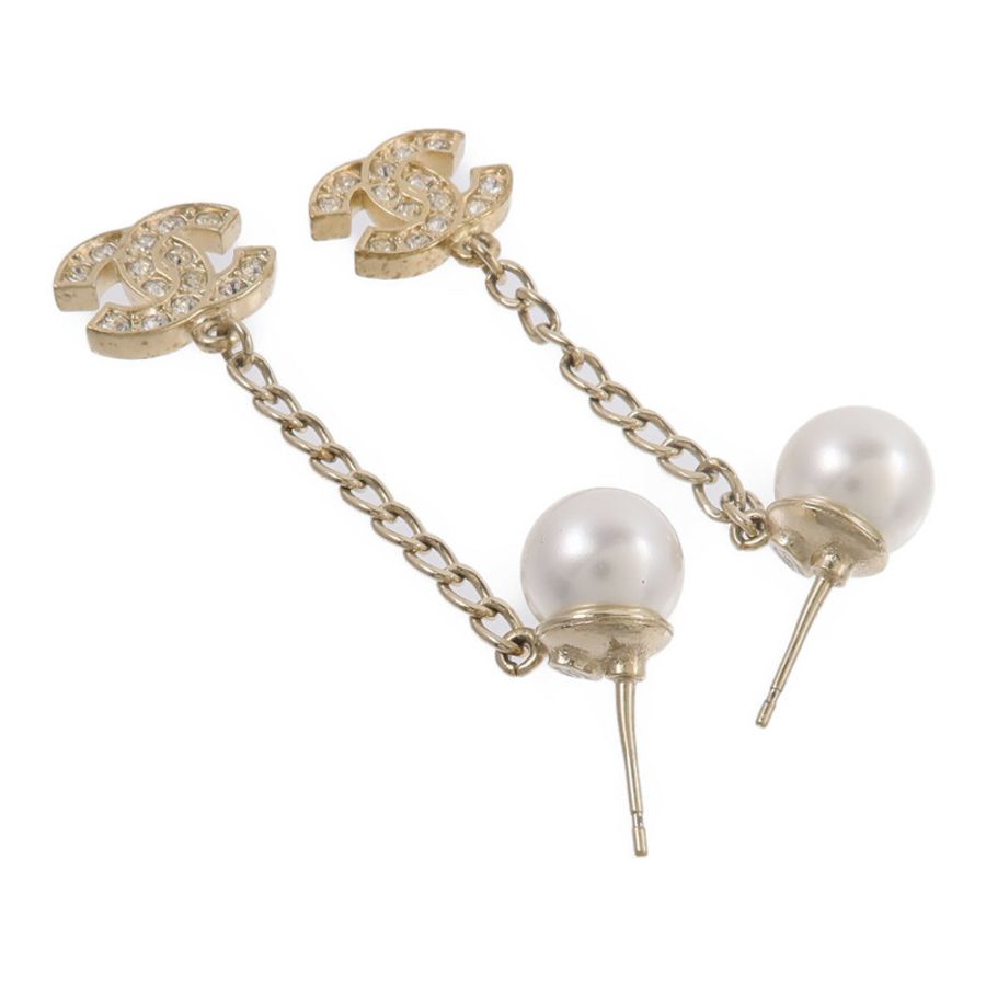 CHANEL 金屬CC Crystal Dangle Piercing Earrings耳環-3