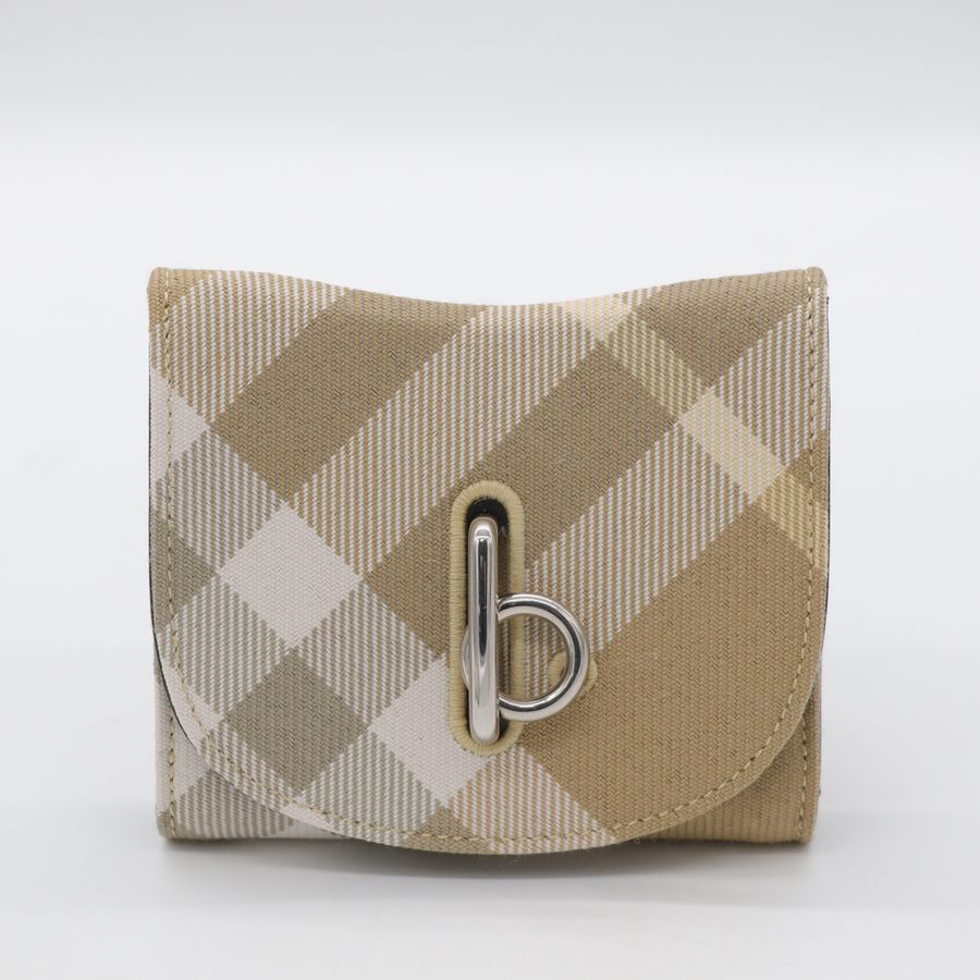 Burberry 博柏利 Rocking Horse 格紋 布面內皮革 卡其 三折短夾-1
