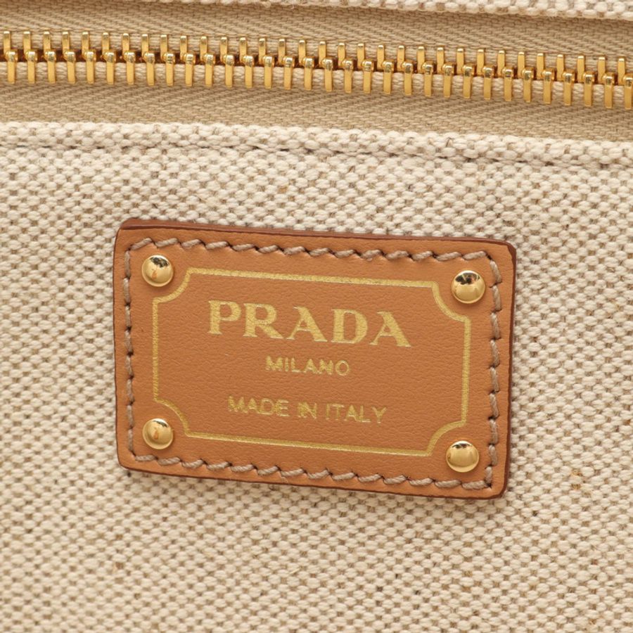 PRADA Jardinire 亞麻混紡手提包 2VG125 帆布 米棕色 二手 男女通用-3