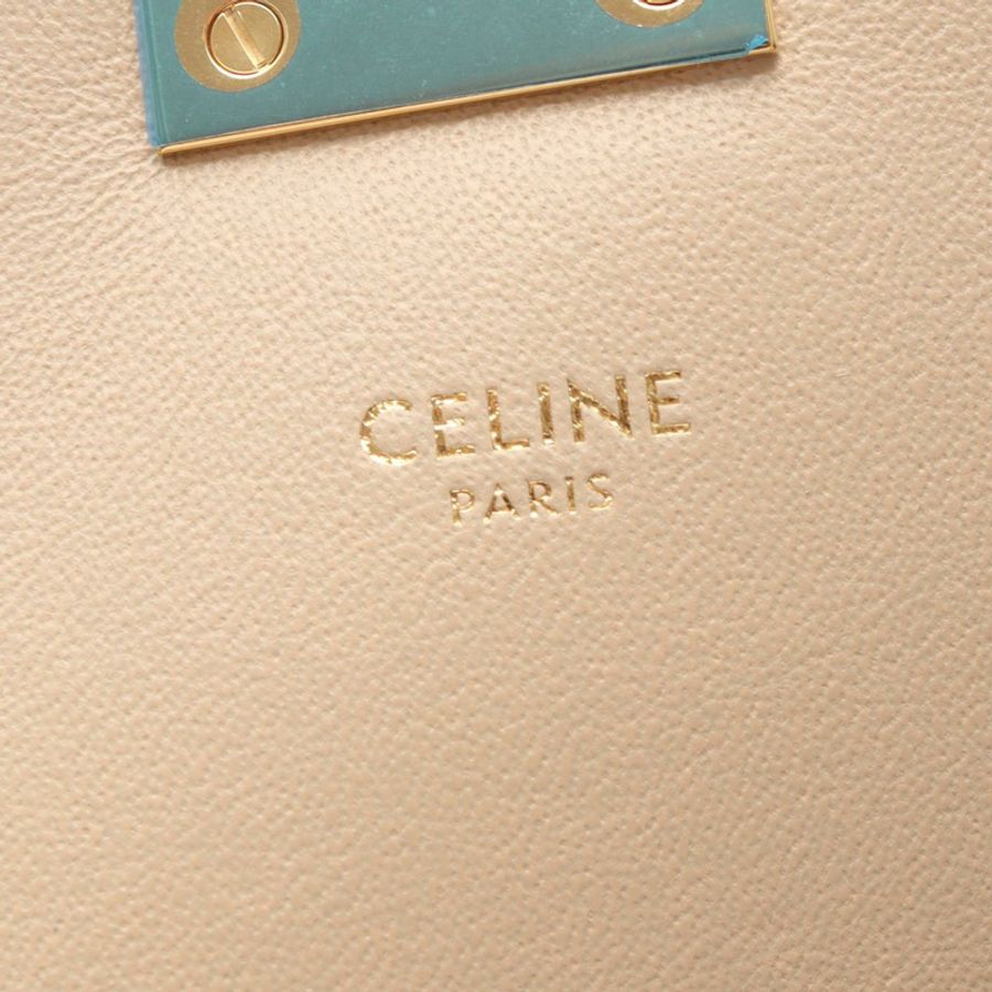 CELINE C 絎縫鏈條單肩包,米色皮革,二手,女士,金色五金-3