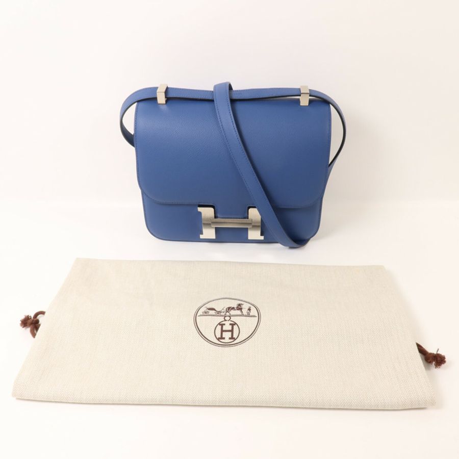 HERMES Epsom皮革Constance 24肩背袋Blue Agate/Gris Mouette-8