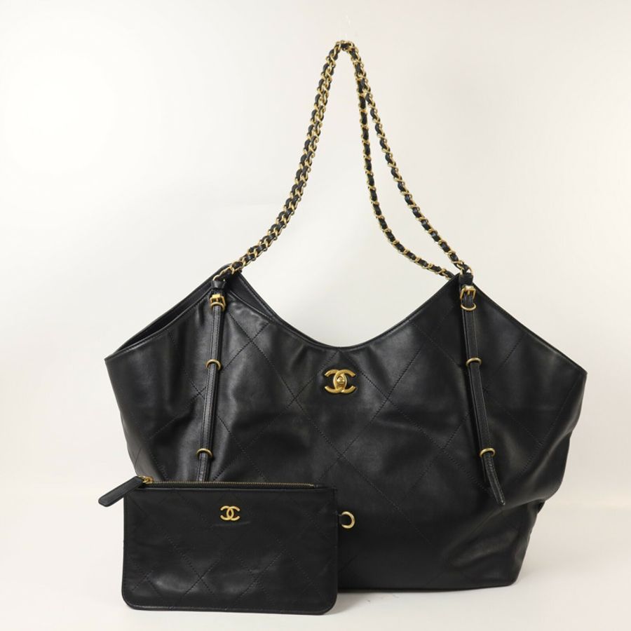 CHANEL 羊皮皮革25S Maxi Tote鏈帶手挽袋-8