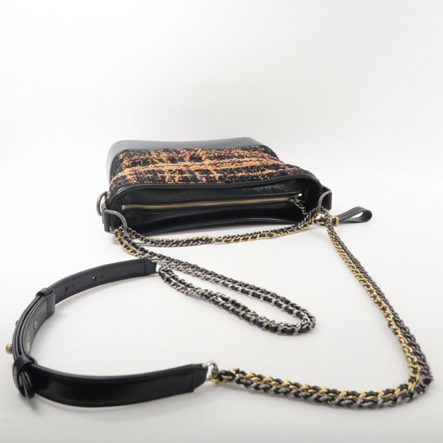 CHANEL Tweed/牛皮皮革Gabrielle Medium鏈帶肩背袋-7