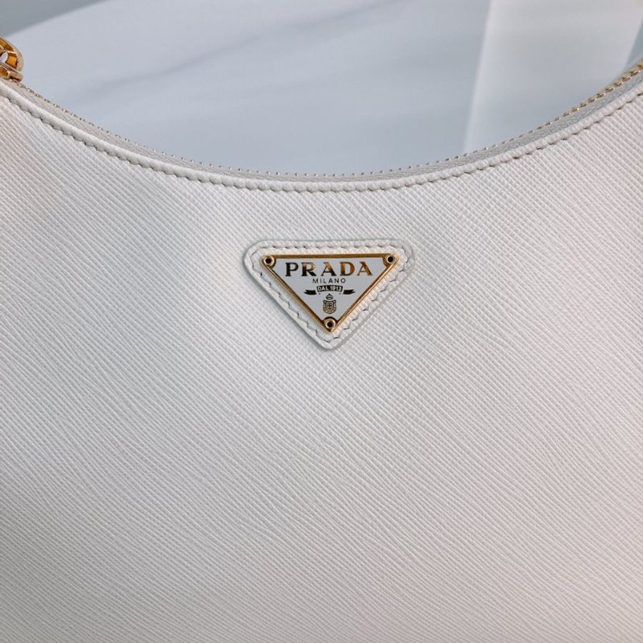 MS0730 Prada 普拉達 重改版本 十字牛皮紋 牛皮 腋下 斜背 粗肩帶 白色 金扣 Re-edition 2005 Saffiano Leather Bag with Strap White x GHW-13