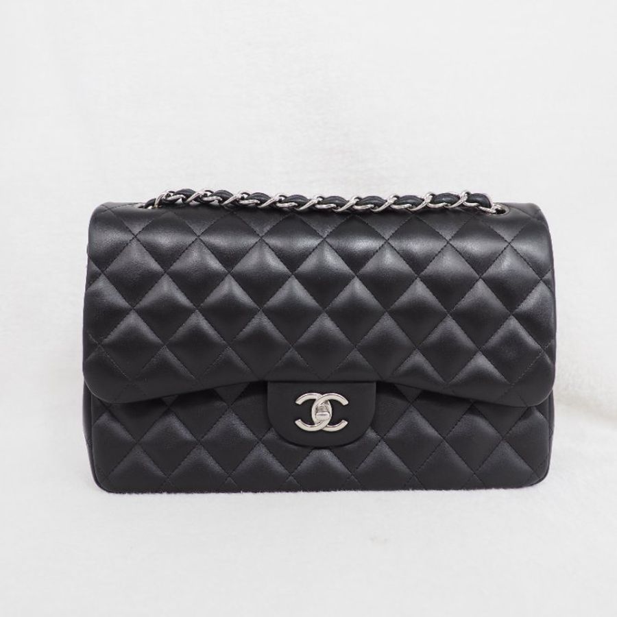 Chanel CF30 jumbo Classic flap 香奈兒黑色銀扣羊皮翻蓋包-0