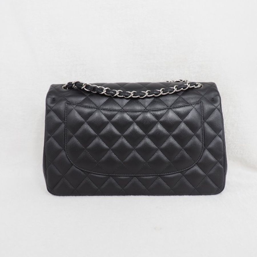 Chanel CF30 jumbo Classic flap 香奈兒黑色銀扣羊皮翻蓋包-1