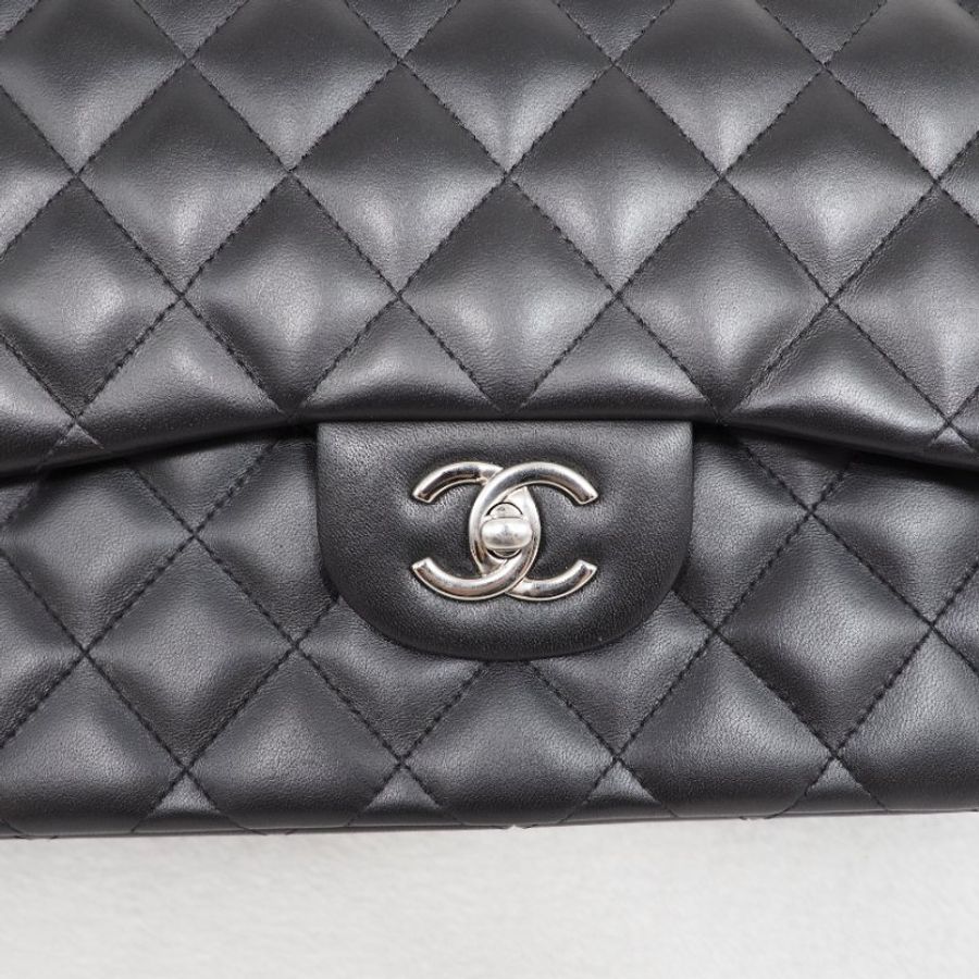 Chanel CF30 jumbo Classic flap 香奈兒黑色銀扣羊皮翻蓋包-6