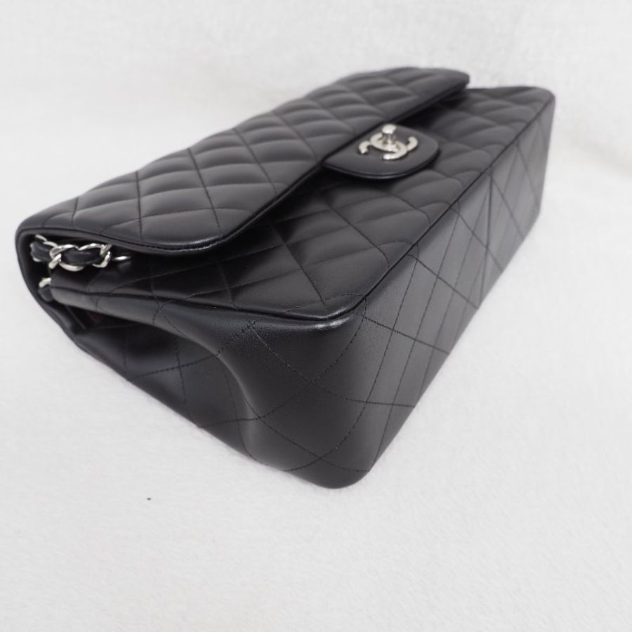 Chanel CF30 jumbo Classic flap 香奈兒黑色銀扣羊皮翻蓋包-11