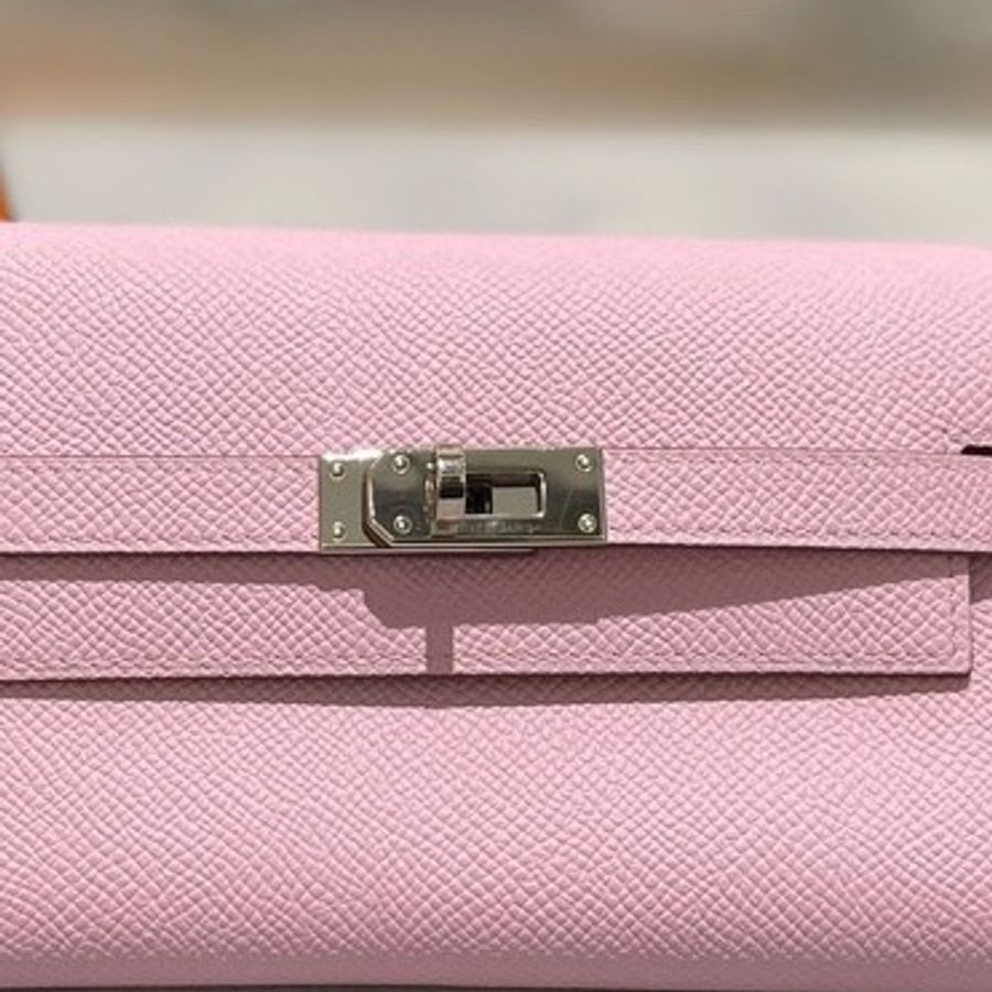 Hermes Kelly X9 錦葵紫內拼檸檬黃 E皮 銀扣 D刻 三折錢夾-4