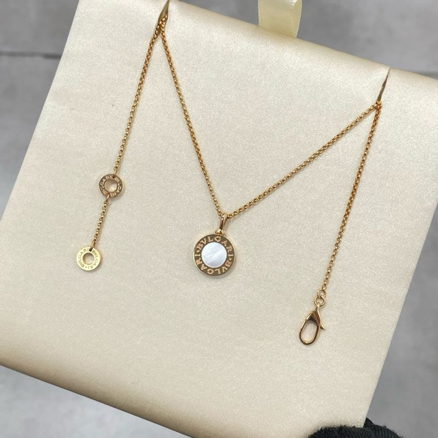 寶格麗 Bvlgari 白貝母雙面圓餅項鍊 玫瑰金-4