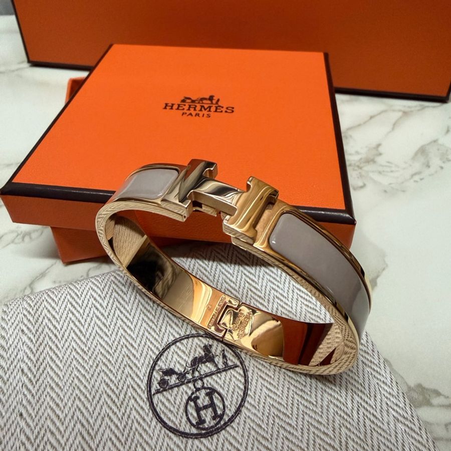 Hermès 愛馬仕 Clic H 手環 GM / 玫瑰金 / 糖漬栗子色 (Marron Glacé)-0