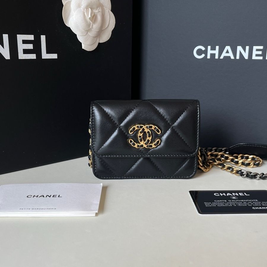 98新 Chanel/香奈兒 22C黑金 19bag mini woc 鏈條包 31開 卡標齊全-0