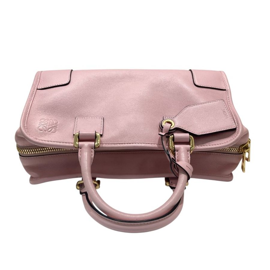 LOEWE 羅威 AMAZONA 28 手提斜背包 牛皮 粉色 金釦-6