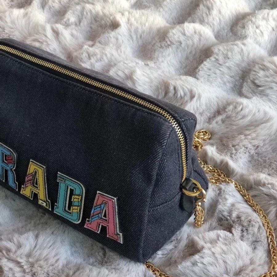 【彩色logo 很少見✨全網獨家✨】prada中古Vintage牛仔丹寧 斜背包|單肩|鏈條手包-6