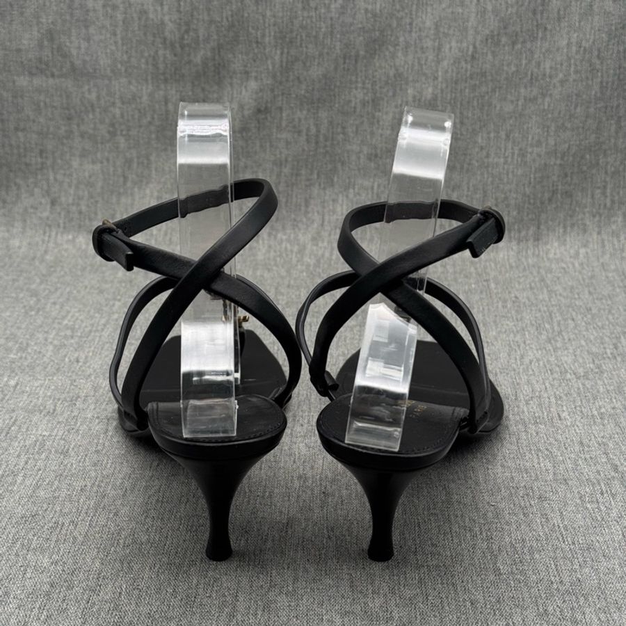 SAINT LAURENT YSL聖羅蘭 CASSANDRA 小貓跟方頭 一字帶涼鞋 38.5碼 。-2