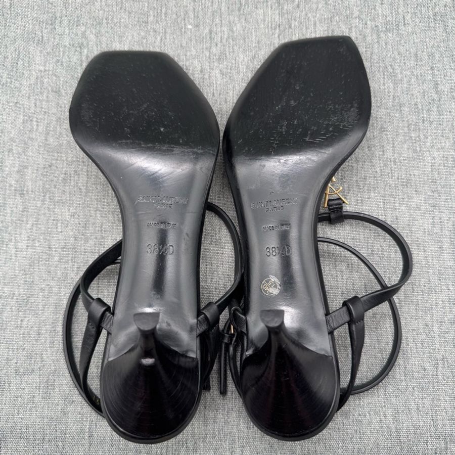 SAINT LAURENT YSL聖羅蘭 CASSANDRA 小貓跟方頭 一字帶涼鞋 38.5碼 。-4