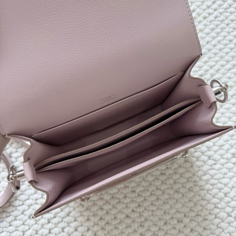 🆕Hermes/愛馬仕 豬鼻子mini 19斜挎包 夢幻紫 銀扣ec皮 B刻 99新 💖正品-8