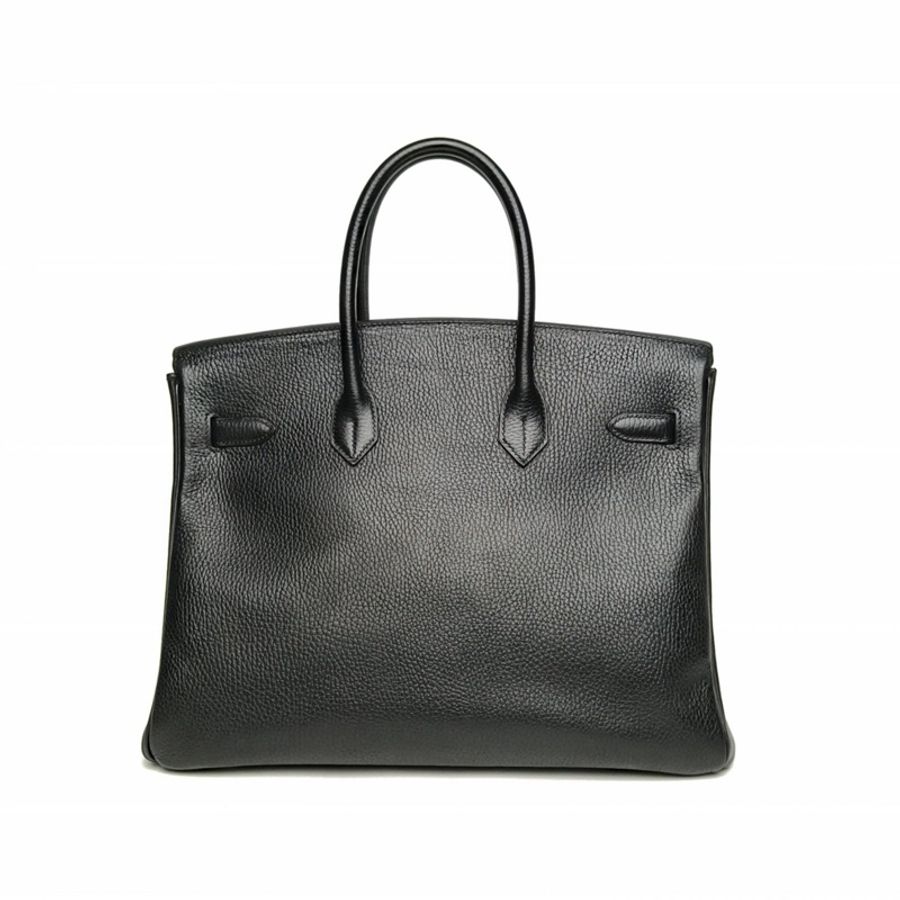 HERMES Birkin35黑色Buffalo阿登皮框A金扣手提包-2