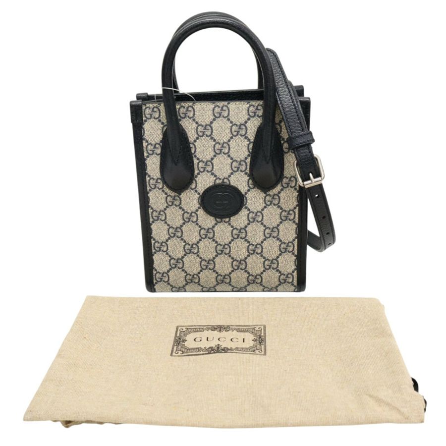 藍色 GG Supreme帆布 牛皮飾邊 Mini Retro Interlocking G 肩背包【GUCCI 古馳】 671623-6