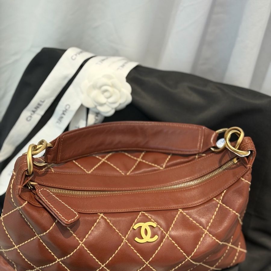 Chanel 香奈兒中古外縫線飯盒hobo手提鏈條包-12