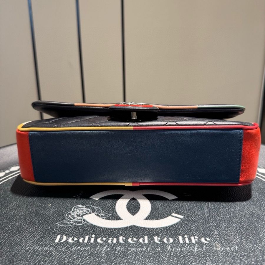 CHANEL 香奈兒 Cuba Color 古巴系列 CF牛皮銀扣 拼色 單肩斜挎包-7