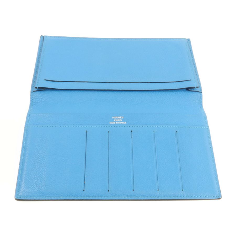 HERMES Evergrain皮革Citizen Twill Long Wallet長錢包Turquoise-6