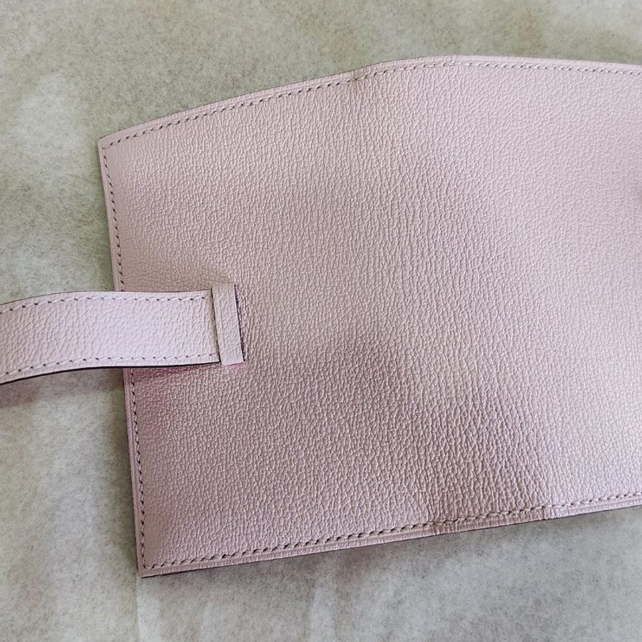 【全新全套】Hermes Bearn Mini 山羊皮 3Q 櫻花粉 銀扣 錢包短夾-10
