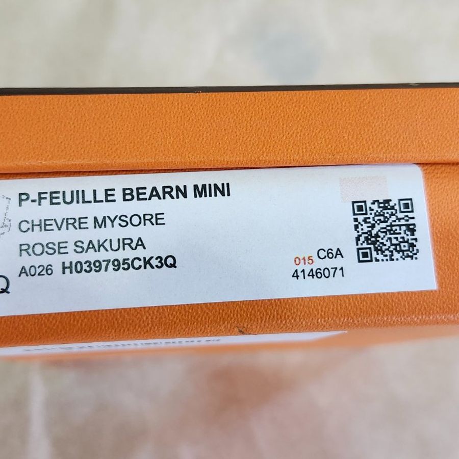 【全新全套】Hermes Bearn Mini 山羊皮 3Q 櫻花粉 銀扣 錢包短夾-27