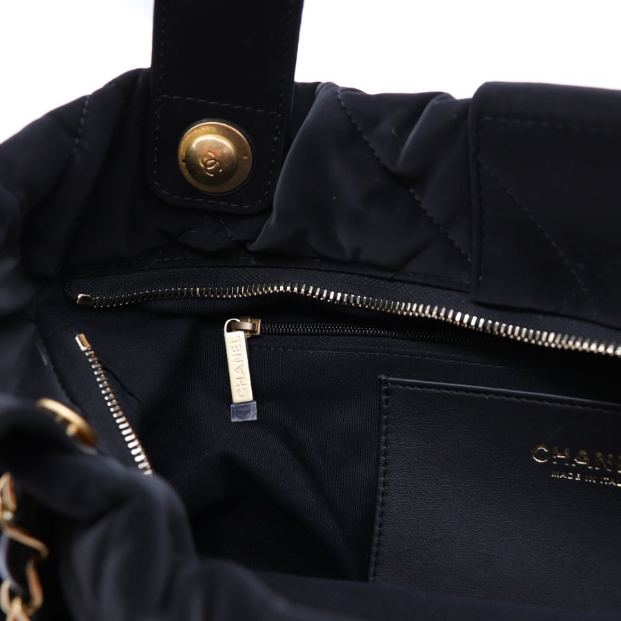 Chanel 香奈兒 25K 黑金 滑雪服材質 蝴蝶結 鏈條包 單肩包 黑色金扣 中號 芯片款-17
