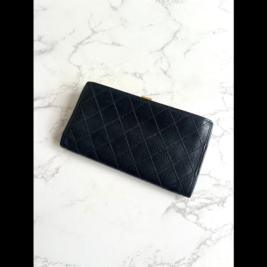 【LA LUNE】Chanel 黑色魚子醬口金長夾 錢包 皮夾 中古包 二手包 古董包-2