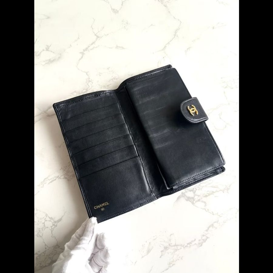 【LA LUNE】Chanel 黑色魚子醬口金長夾 錢包 皮夾 中古包 二手包 古董包-6