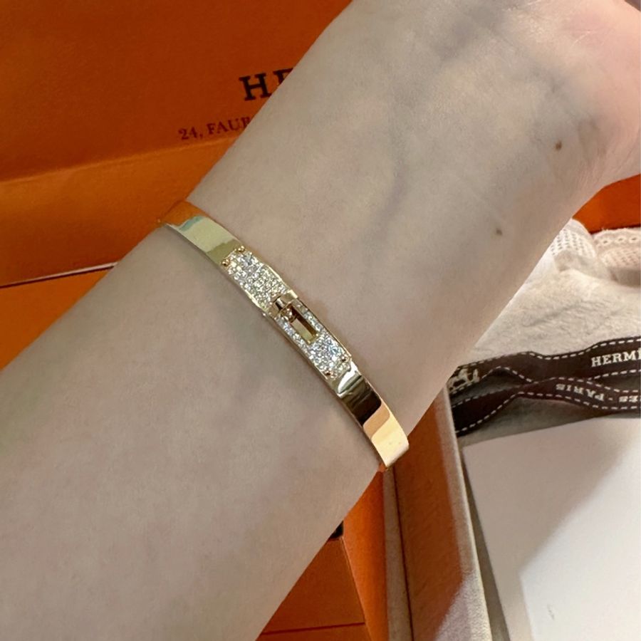 Hermes愛馬仕 Kelly半鑽手環 購證附本Rose Gold玫瑰金SH-5