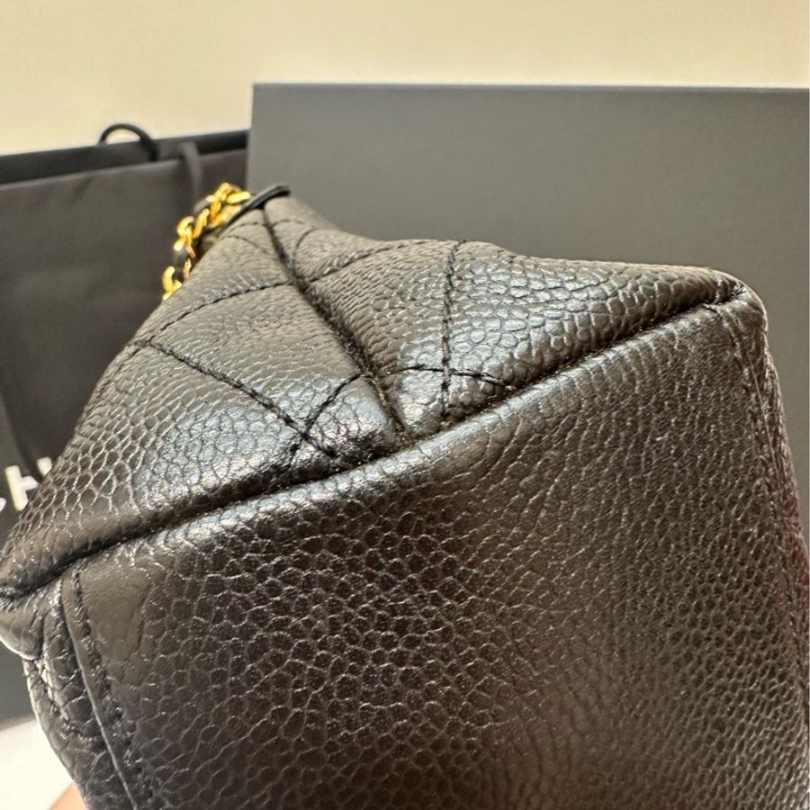 香奈兒Chanel 黑金荔枝皮奶粉包中古款 4開-10