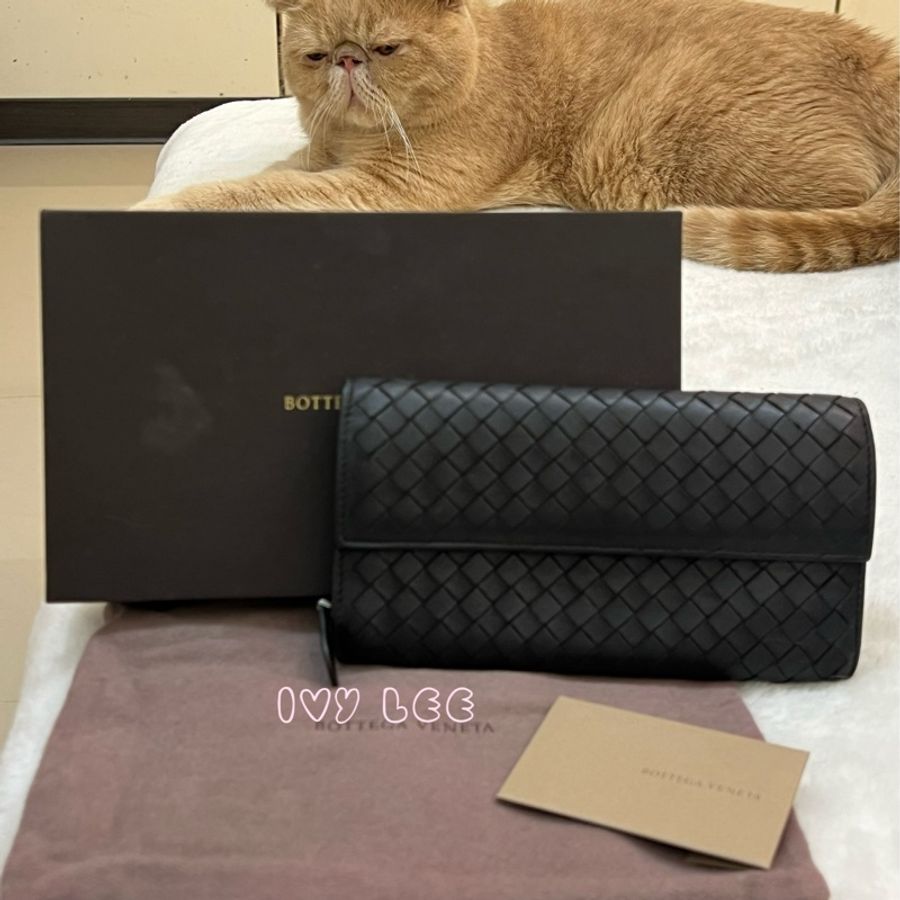 BOTTEGA VENETA 黑色 經典 編織長夾 正品 二手精品-0