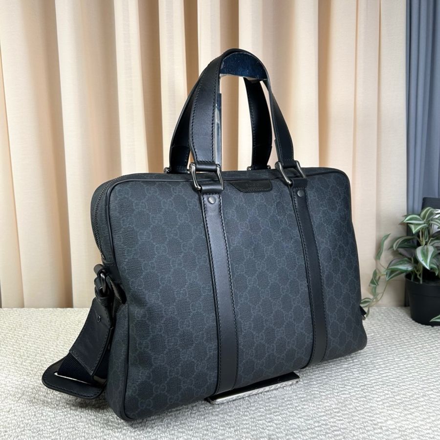 古馳Gucci黑色老花公文包 經典老花配色 肩帶可調節-2