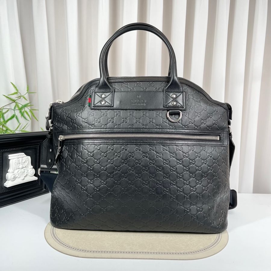 Gucci古馳 黑色雙G壓紋男士公文包 經典老花-0