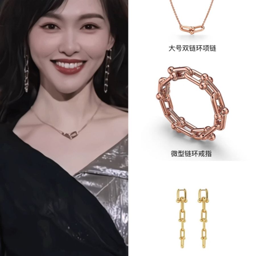 蒂芙尼/Tiffany18k金 hardwear 漸變鏈環耳環 U形六環長耳釘 耳環-5