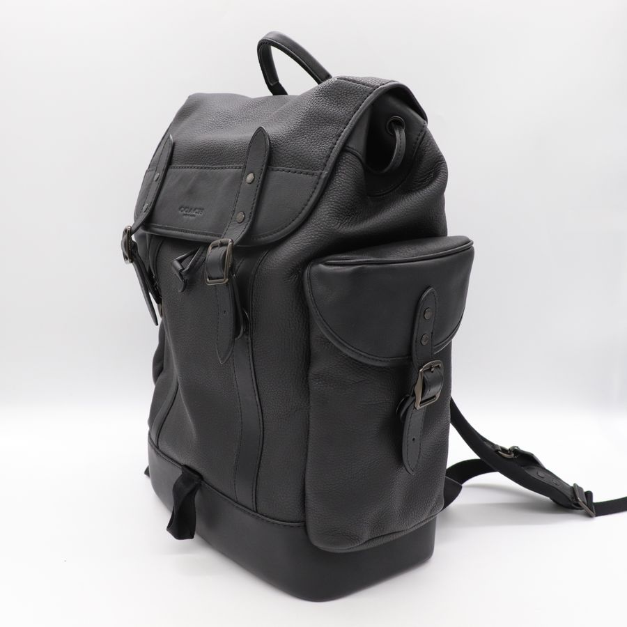 Coach 蔻馳 男士經典 黑色皮革 翻蓋 Hitch 後背包 透氣網布-2