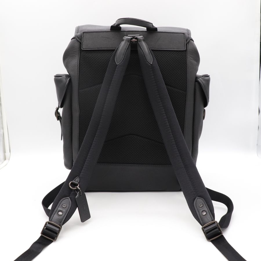 Coach 蔻馳 男士經典 黑色皮革 翻蓋 Hitch 後背包 透氣網布-3