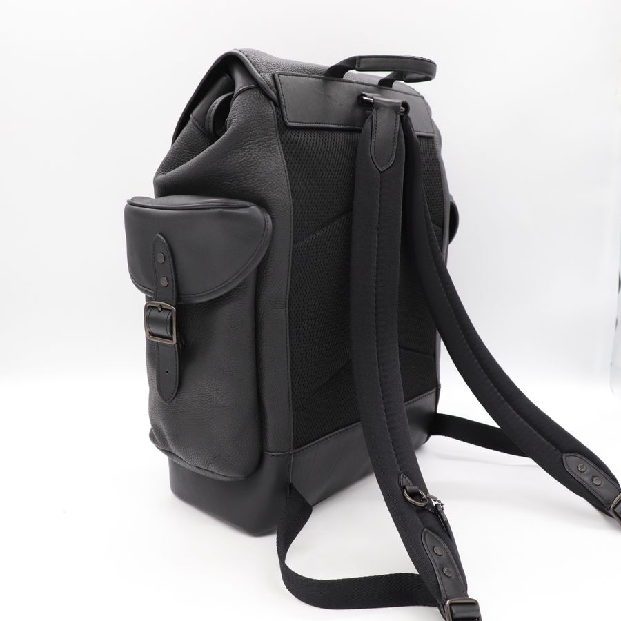 Coach 蔻馳 男士經典 黑色皮革 翻蓋 Hitch 後背包 透氣網布-4