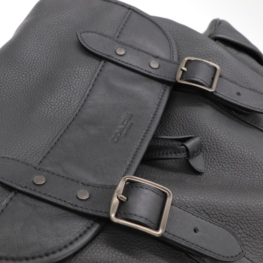 Coach 蔻馳 男士經典 黑色皮革 翻蓋 Hitch 後背包 透氣網布-18