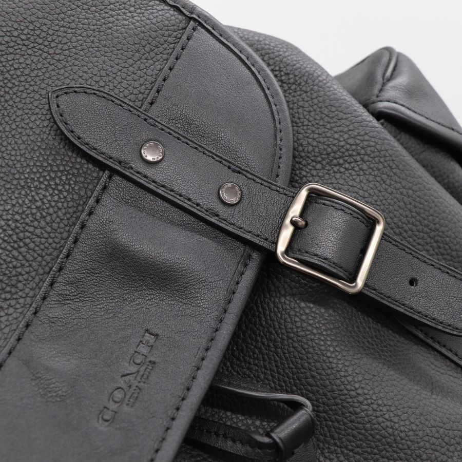 Coach 蔻馳 男士經典 黑色皮革 翻蓋 Hitch 後背包 透氣網布-19