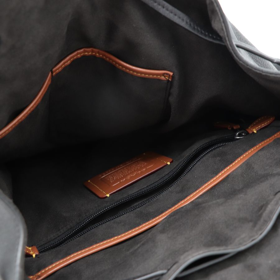 Coach 蔻馳 男士經典 黑色皮革 翻蓋 Hitch 後背包 透氣網布-25