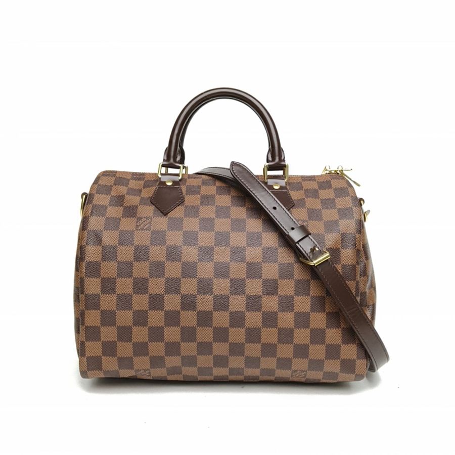 LOUIS VUITTON Speedy30配肩帶棕色棋盤格PVC肩背包2012-0