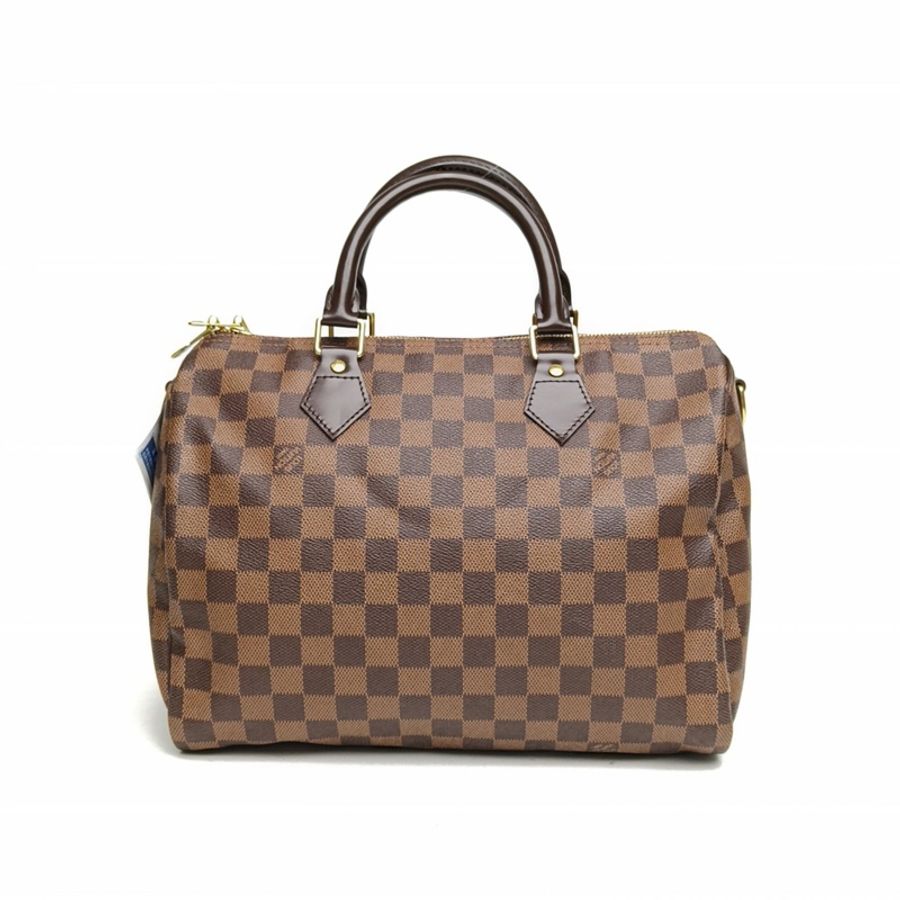 LOUIS VUITTON Speedy30配肩帶棕色棋盤格PVC肩背包2012-2