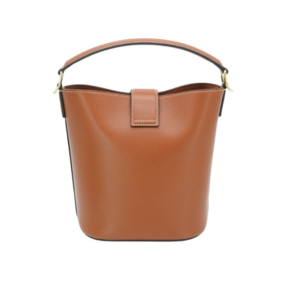 Celine 展示品 Louise 牛皮金釦凱旋門兩用水桶包-小(棕)-3