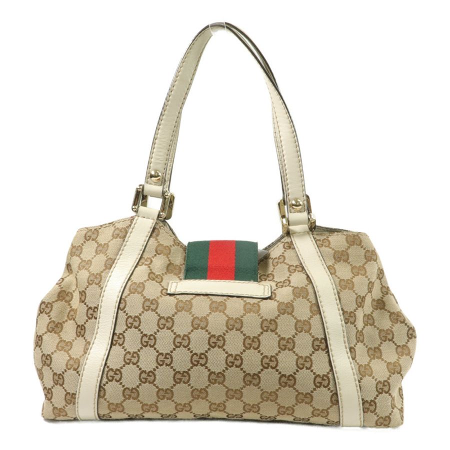 GUCCI 帆布/牛皮皮革Web Flap Tote肩背袋-1